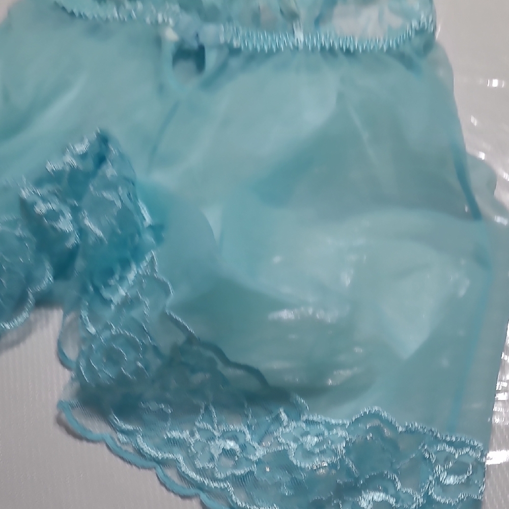 Frederick's of Hollywood Aqua Lace Chemise With Thong, Size Small - Picture 5 of 8
